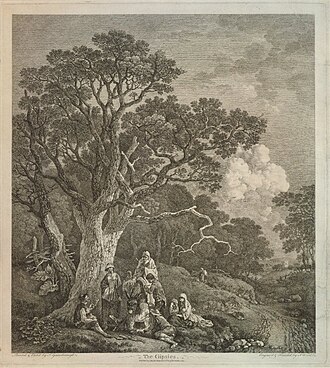 Wooded landscape with gipsies round a camp fire