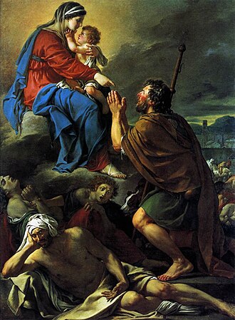 San Roque intercediendo ante la Virgen por los apestados