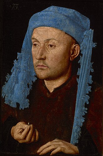 Porträt eines Mannes mit einem blauen Chaperon