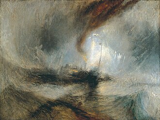 Tempête de neige - Bateau à vapeur au large de l'embouchure d'un port