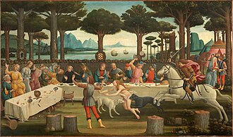Serie von vier Gemälden zu Boccaccio's »Decameron«, »Gastmahl des Nastagio degli Onesti«, Szene: Dritte Episode