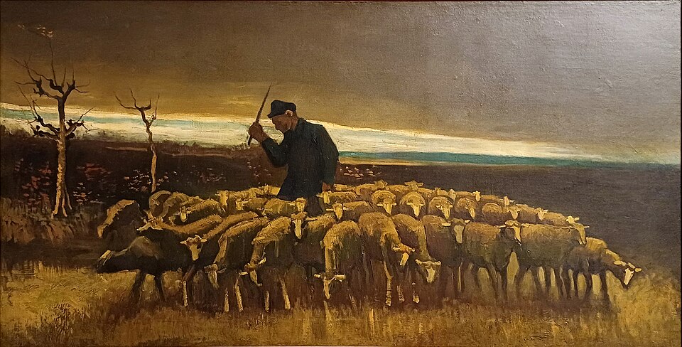 El pastor con un rebaño de ovejas - Vincent van Gogh