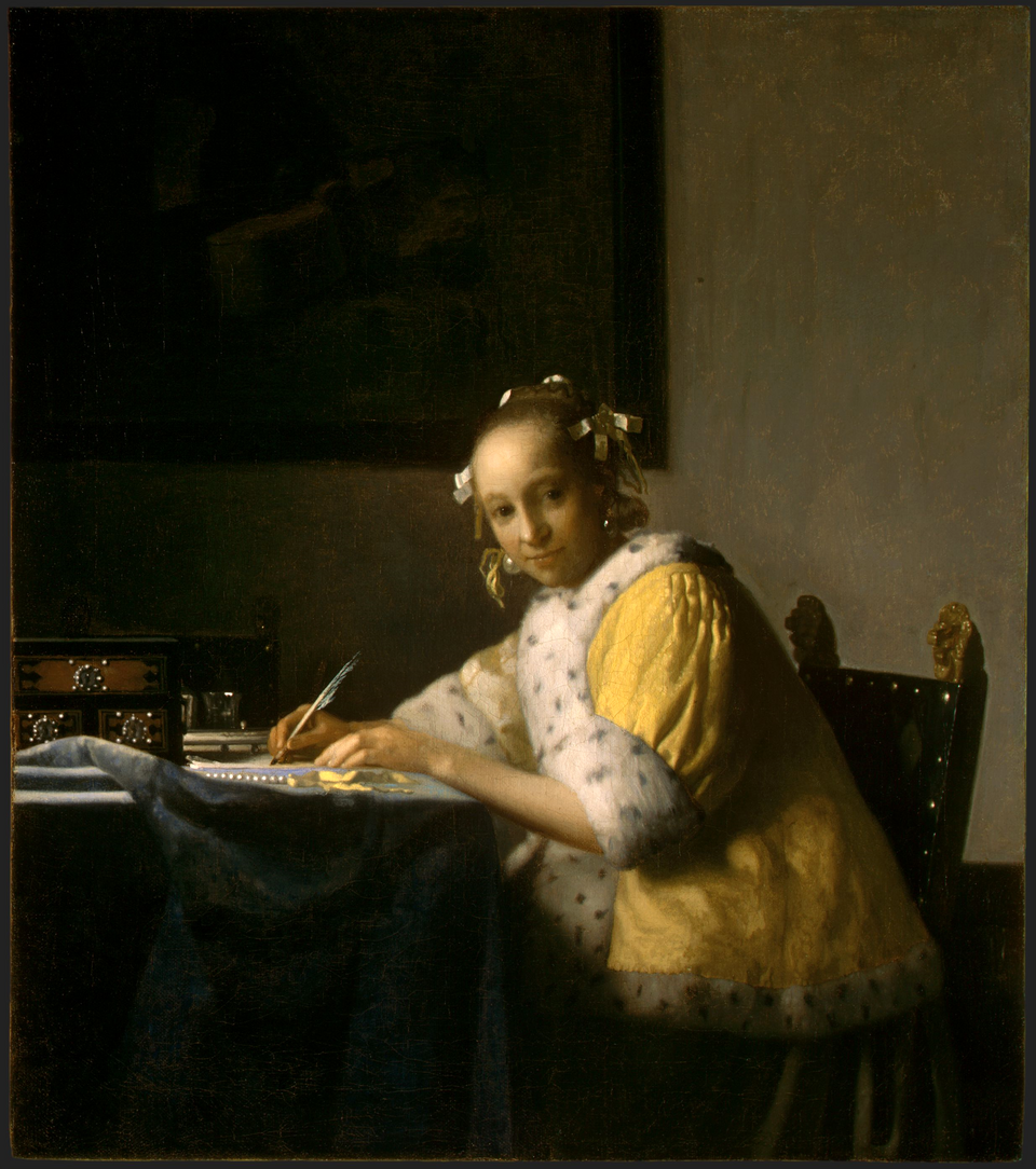 Dama en amarillo escribiendo - Johannes Vermeer