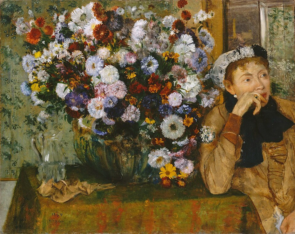Mujer sentada al lado de un florero - Edgar Degas