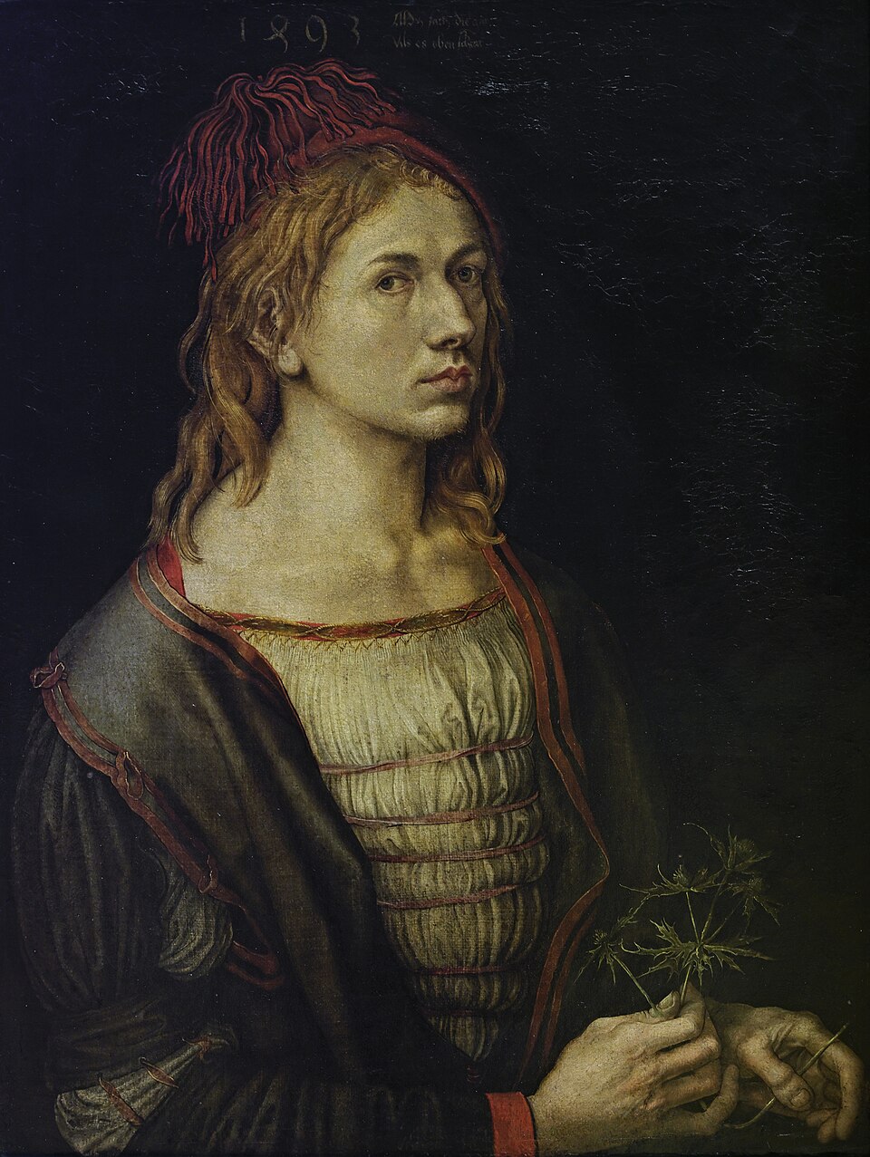 Portrait of the Artist Holding a Thistle - Albrecht Dürer
