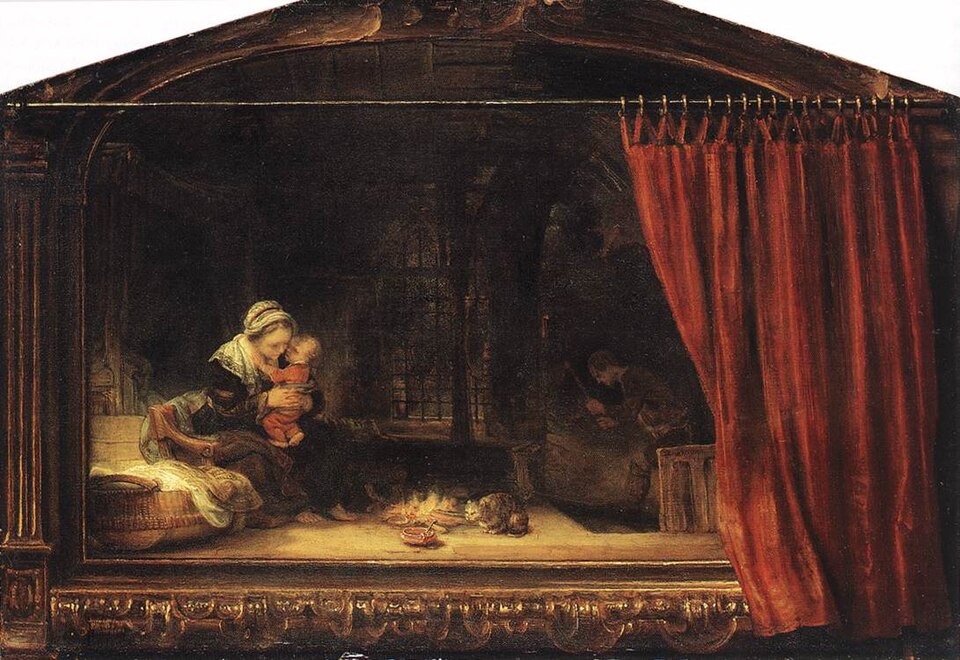 The Holy Family with a Curtain - Rembrandt van Rijn