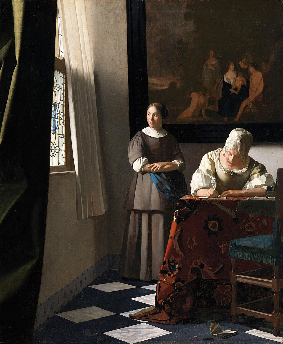 Lady Writing a Letter with her Maid - Johannes Vermeer
