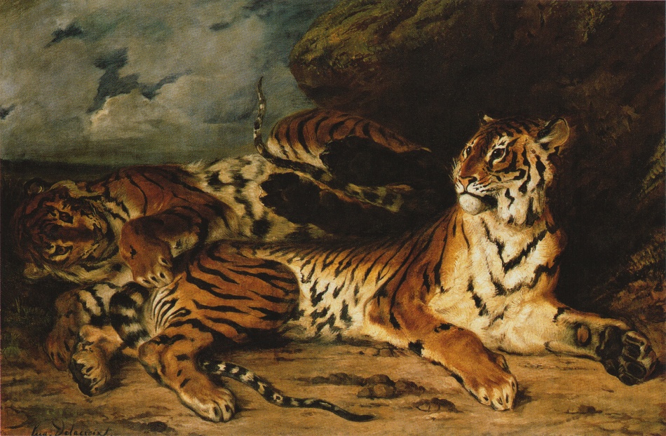 A Young Tiger Playing with its Mother - Eugène Delacroix